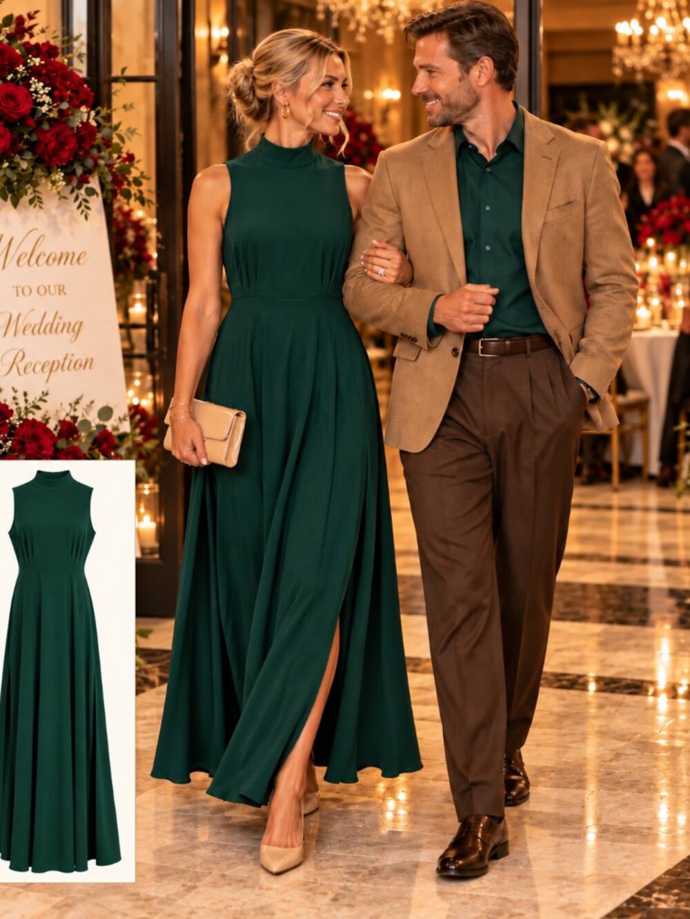 Women’s XL Hunter Green Sleeveless Maxi Dress Mock Neck Side Slits